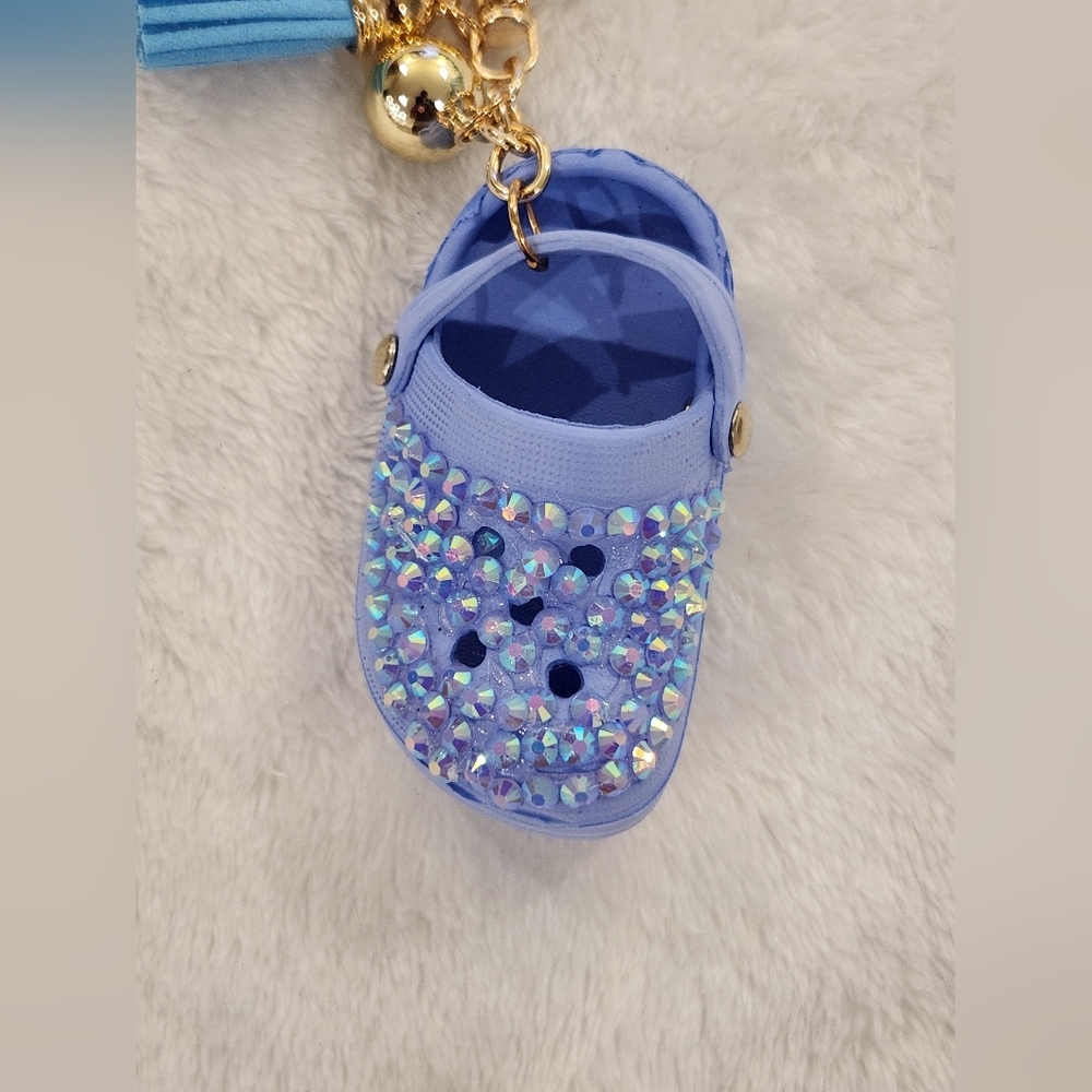 Sparkly Blue Mini Crocs Shoe Keychain Bag Charm - Picture 2 of 3